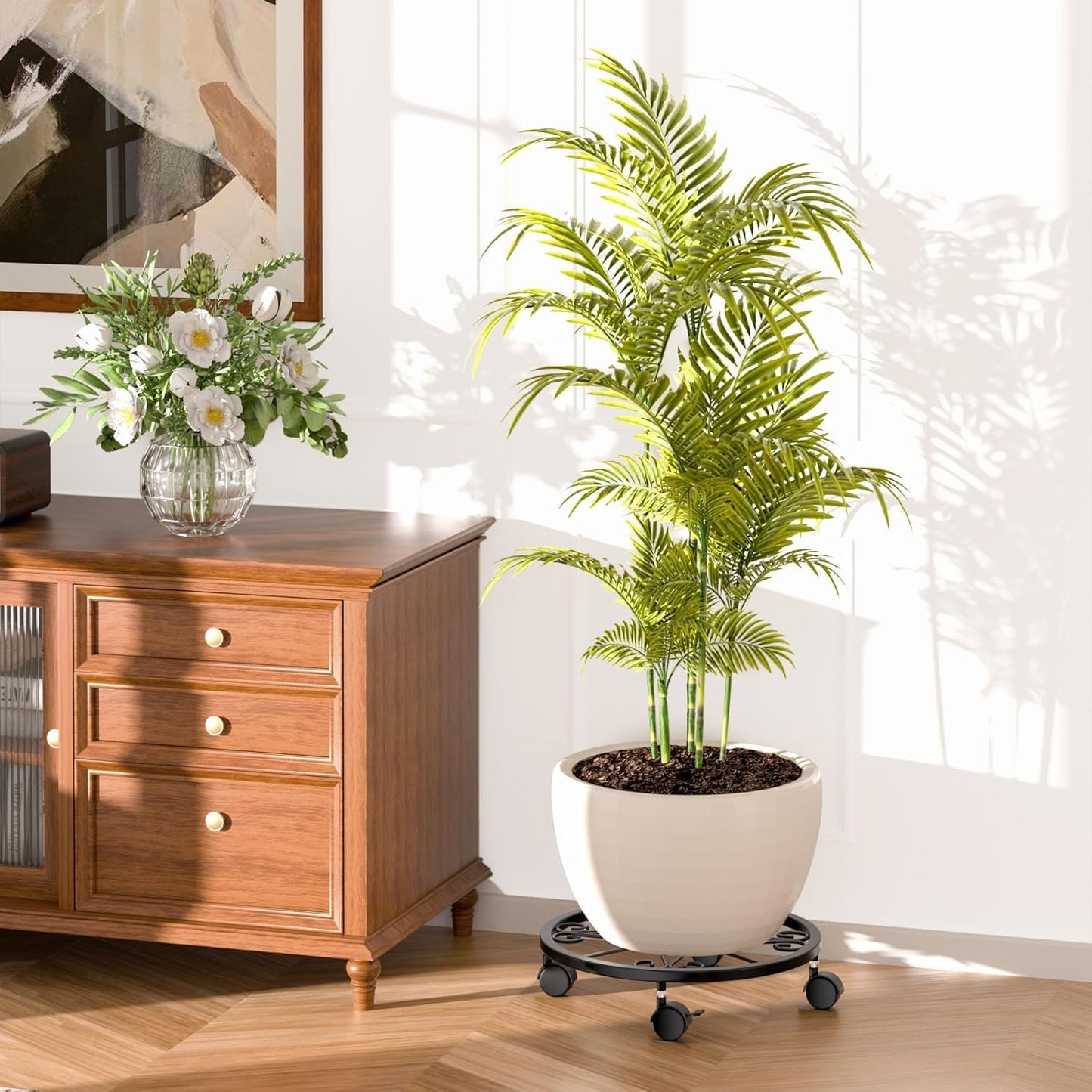 KOOKASHOP 2-Pack Plant Caddy with Wheels - Plant Stand with Wheels, 360° Lockable Plant Rollers Plant Dolly, 10.24" Plant Tray with Casters for Indoor and Outdoor, Black