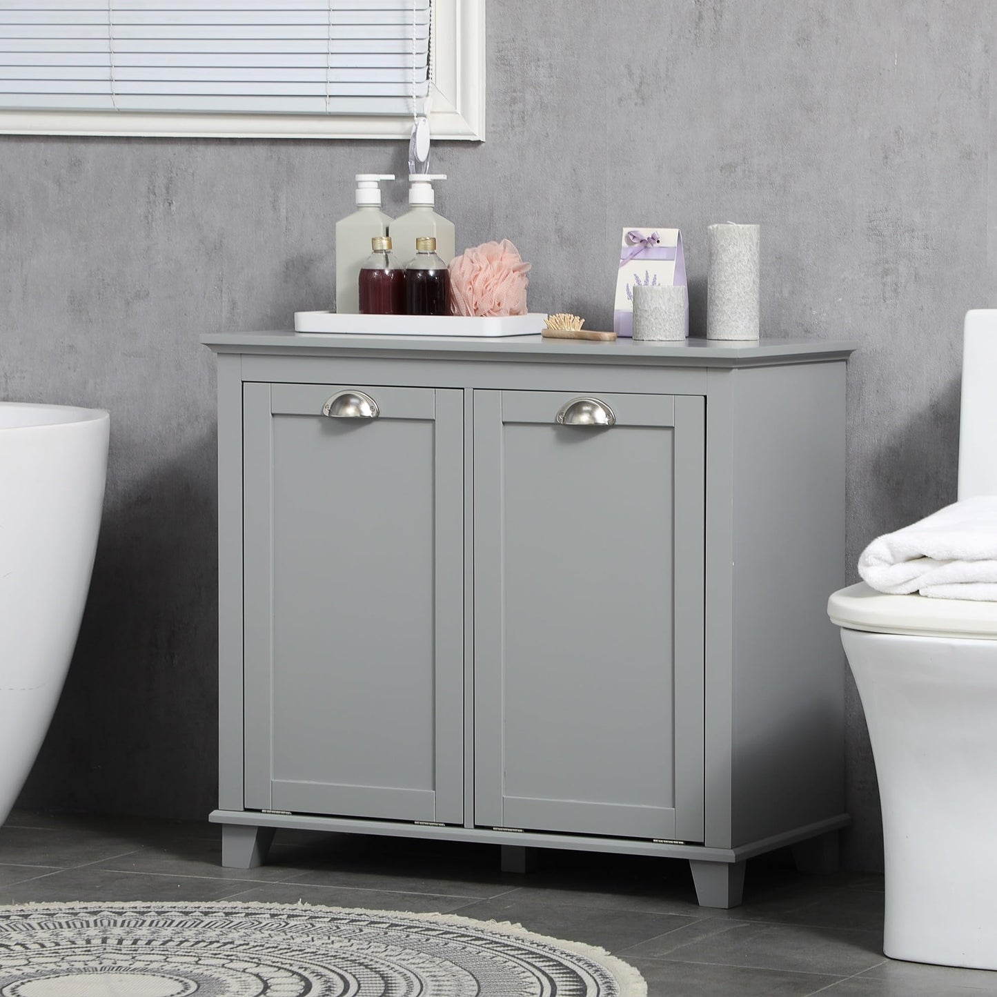 Modern Tilt-Out Laundry Sorter Cabinet, Bathroom Storage Organizer with Two-Compartment Tilt-Out Hamper,Used in Restaurants