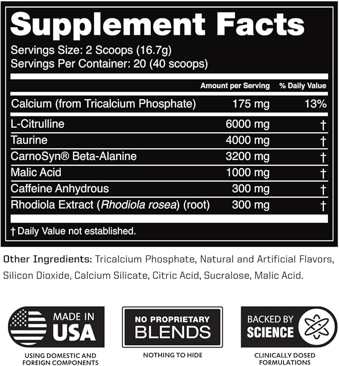 Outwork Nutrition Pre Workout Powder for Men & Women - Pre-Workout Supplements Without Creatine, Nootropic Preworkout with Citrulline Malate Beta Alanine Taurine Rhodiola Caffeine (Rocket Pop)