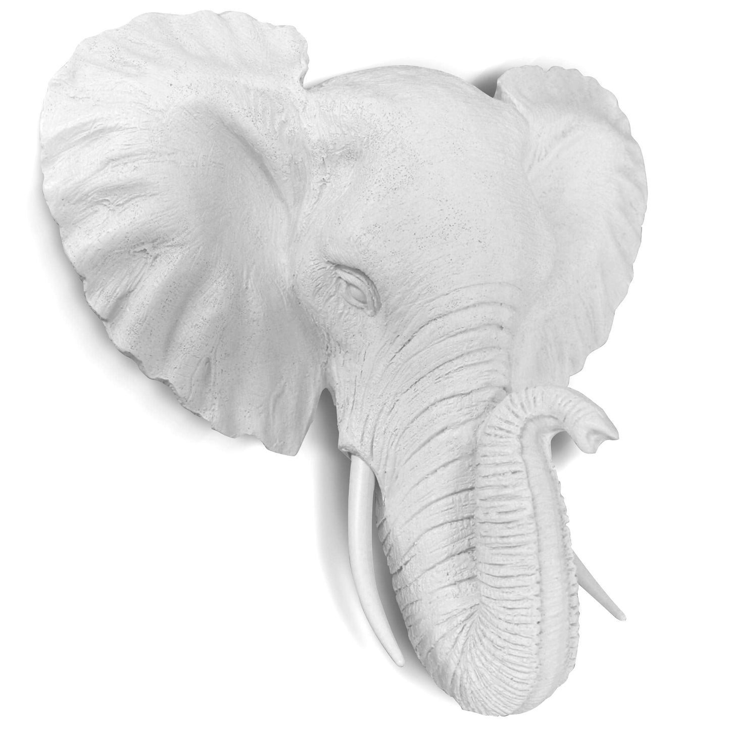 WALL CHARMERS Mini White Faux Elephant Head Wall Hanging - 10" Faux Taxidermy Animal Head Wall Decor - Handmade Farmhouse Decor