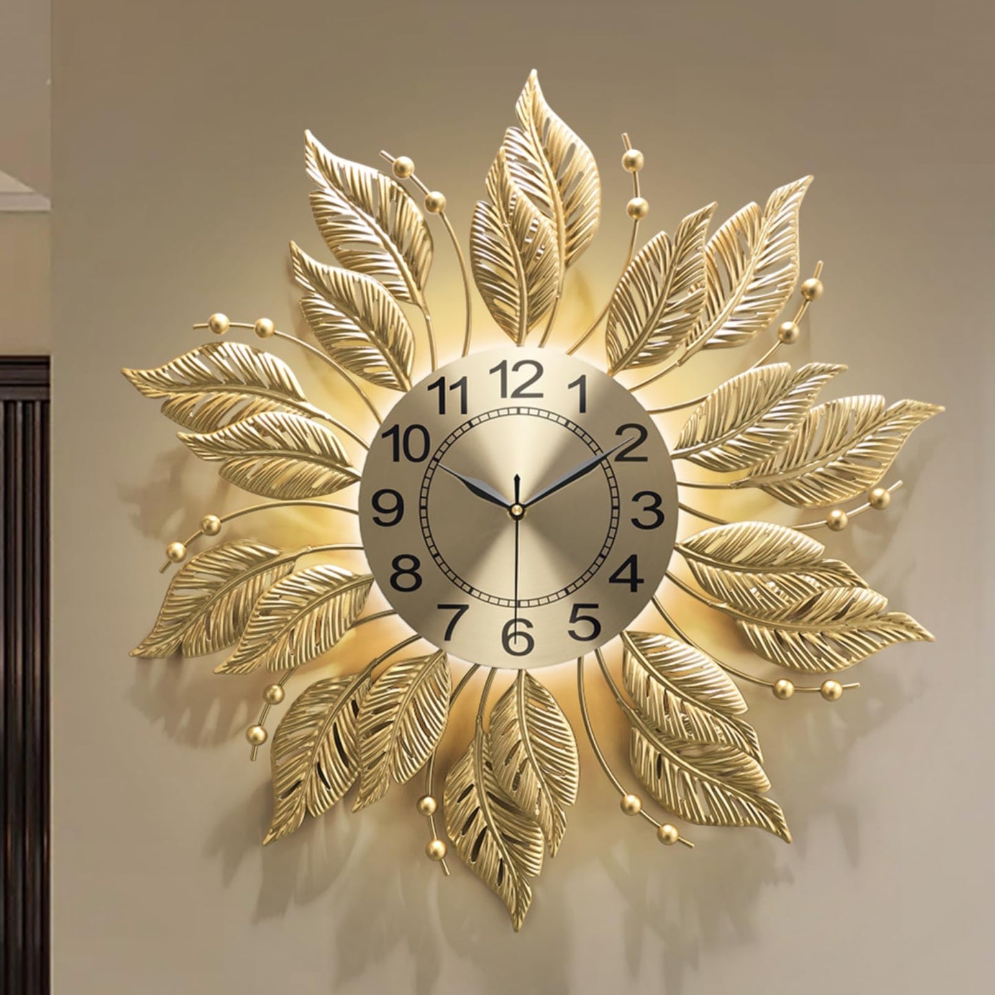 FIXNEO Gold Wall Clock Sunburst,23 Inch Mid Century Decorative Modern Wall Clocks Battery Operated Sunburst Large Handmade Home Art Decor for Living Room,Corridor,Staircase,Kitchen&Thoughtful Gift
