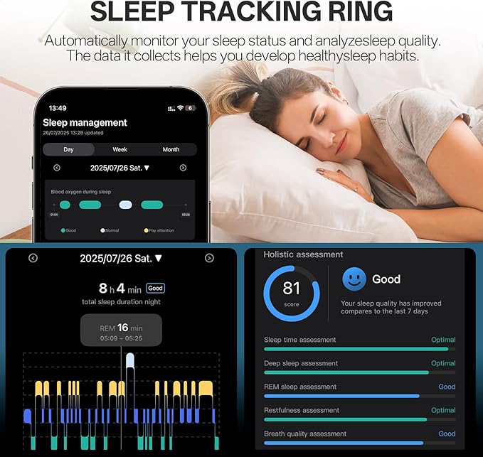Smart Ring with Vibration Alerts, health tracker ring with Body Temperature Monitor, Heart Rate, Sleep & Fitness Tracking, Waterproof Activity Ring for Men & Women, No App Fees (Silver, 12#)