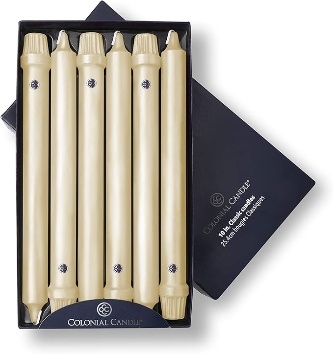Colonial Candle Unscented Taper Candle, Classic Collection, Limoncello, 10 in, Pack of 12 - Up to 8 Hours Burn
