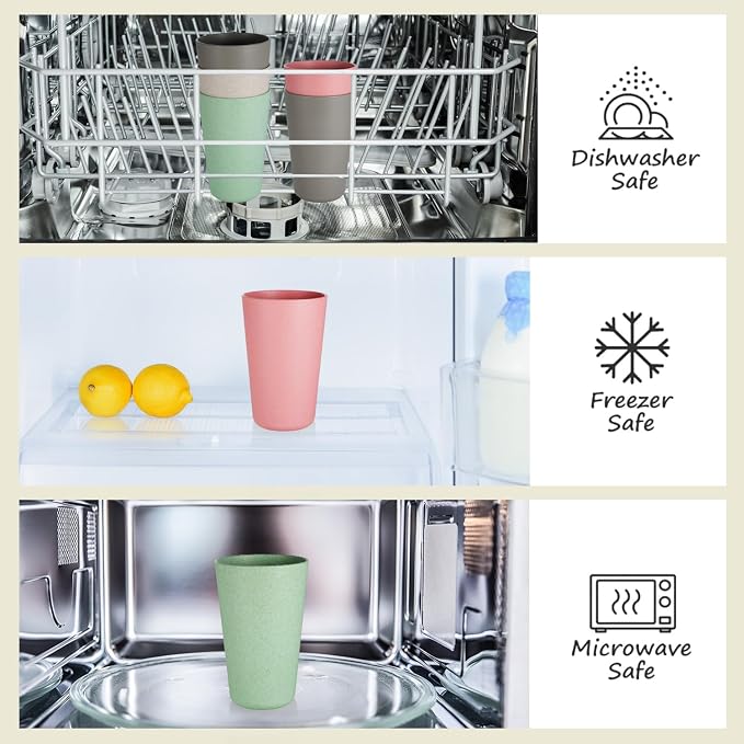 Premium Wheat Straw Cups 20 oz Set of 8 Alternative to Plastic Cups Reusable Unbreakable Drinking Cup Dishwasher Safe Water Glasses Tumblers, INS
