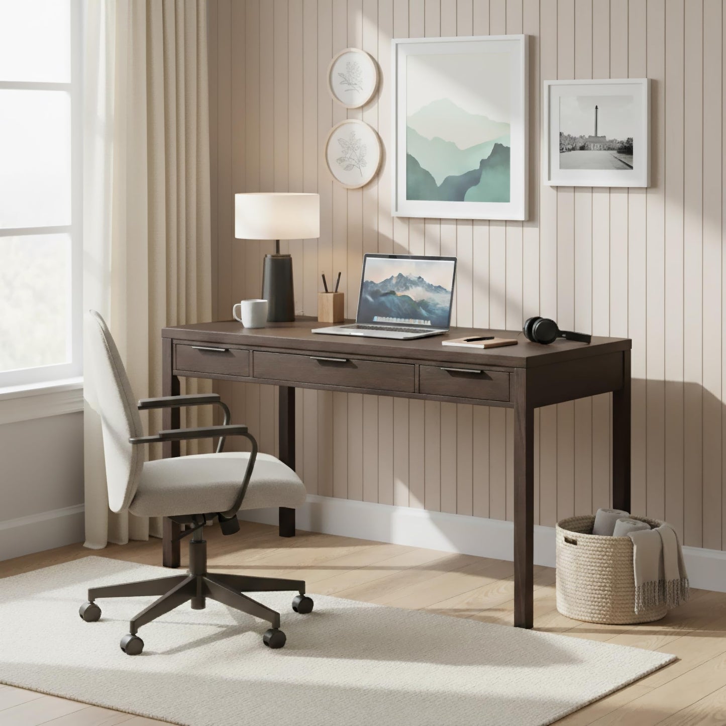 SIMPLIHOME Hollander Desk - 60 Inch Wide Solid Wood Writing Desk in Dark Brown Walnut, Contemporary Home Office Computer Table for Workspace or Study with 2 Drawers and Flip-Down Keyboard Tray
