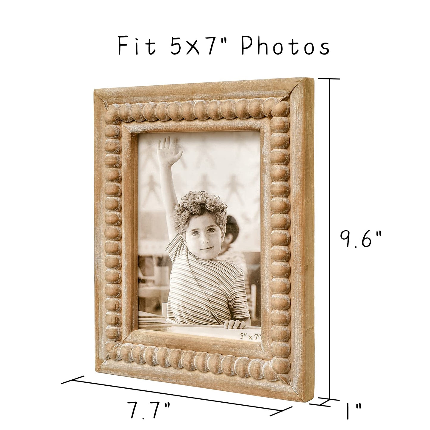 MACVAD Large Rectangular Natural Wood Picture Frame With Decorative Beads- Perfect for 5X7 Single Photos - Farmhouse Gift Idea for Family and Friends