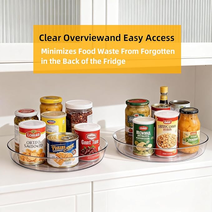 2 Pack Lazy Susan 10 inch Turntable for Spice Organization | Clear BPA-Free Plastic Rotating Organizer for Kitchen Cabinet, Pantry, Countertop, Fridge | 360-Degree Rotating Base