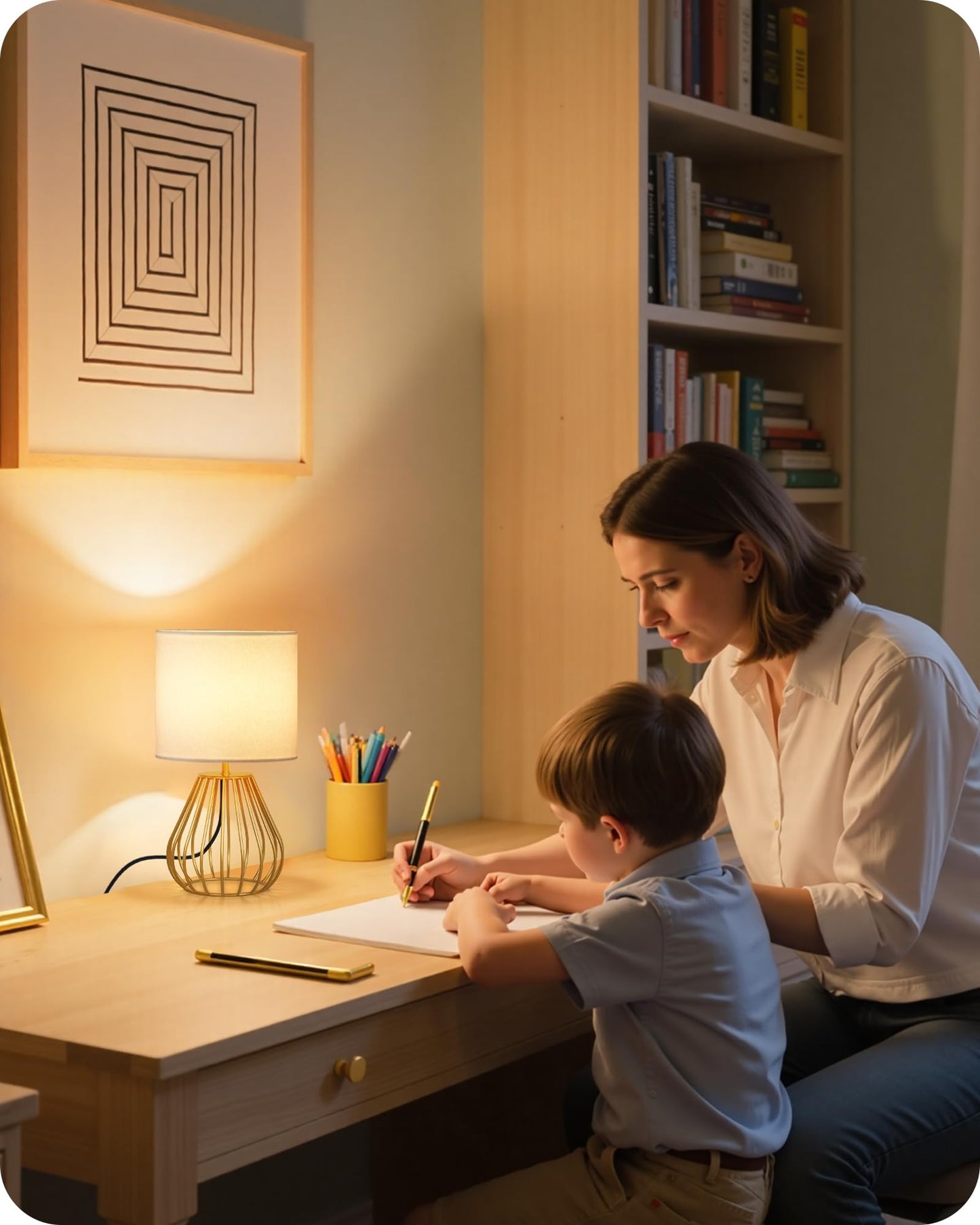GOEBLESON Gold Table Lamp, Small Gold Bedside Lamp with Metal Base & White Linen Lampshade, Modern Nightstand Lamp, Little Cute Desk Lamp for Bedroom, Living Room, 2700K LED Bulb Included, DCW06TL05