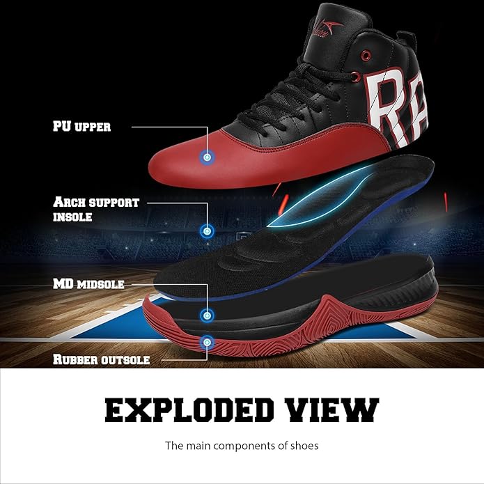 ASHION Mens Basketball Shoes High Top Streetball Lightweight Outdoor Sneakers Cushioning Shoes for Sport Athletic Fitness