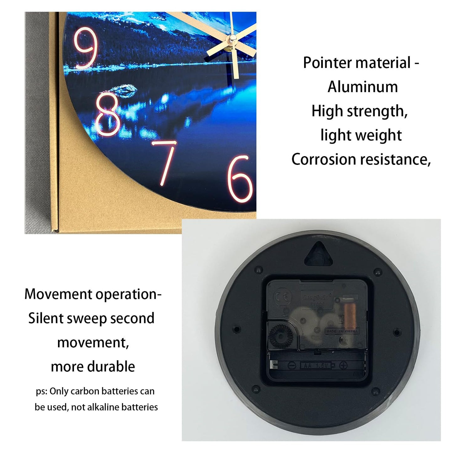 Constantplanet Blue Wall Clock for Bedroom 12 Inch Natural Landscape Round Analog Clock Battery Operated Moon Wall Clock Non Ticking