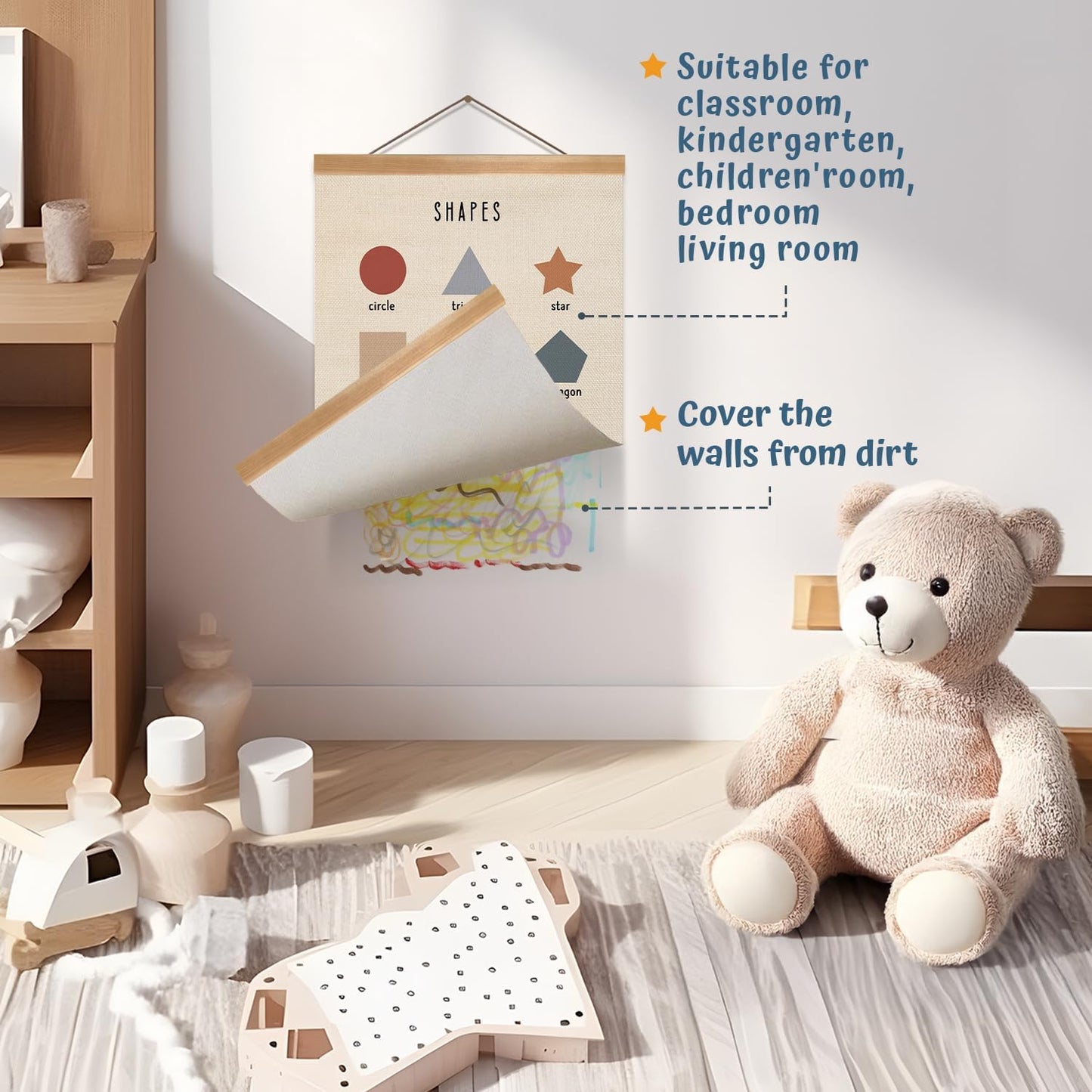 ZTGDA Shapes Educational Wall Art, Toddler Learning Posters, Shapes Learning Poster Hanger Frame Wall Decor for Classroom Nursery Playroom Preschool Decor (12x16inch)