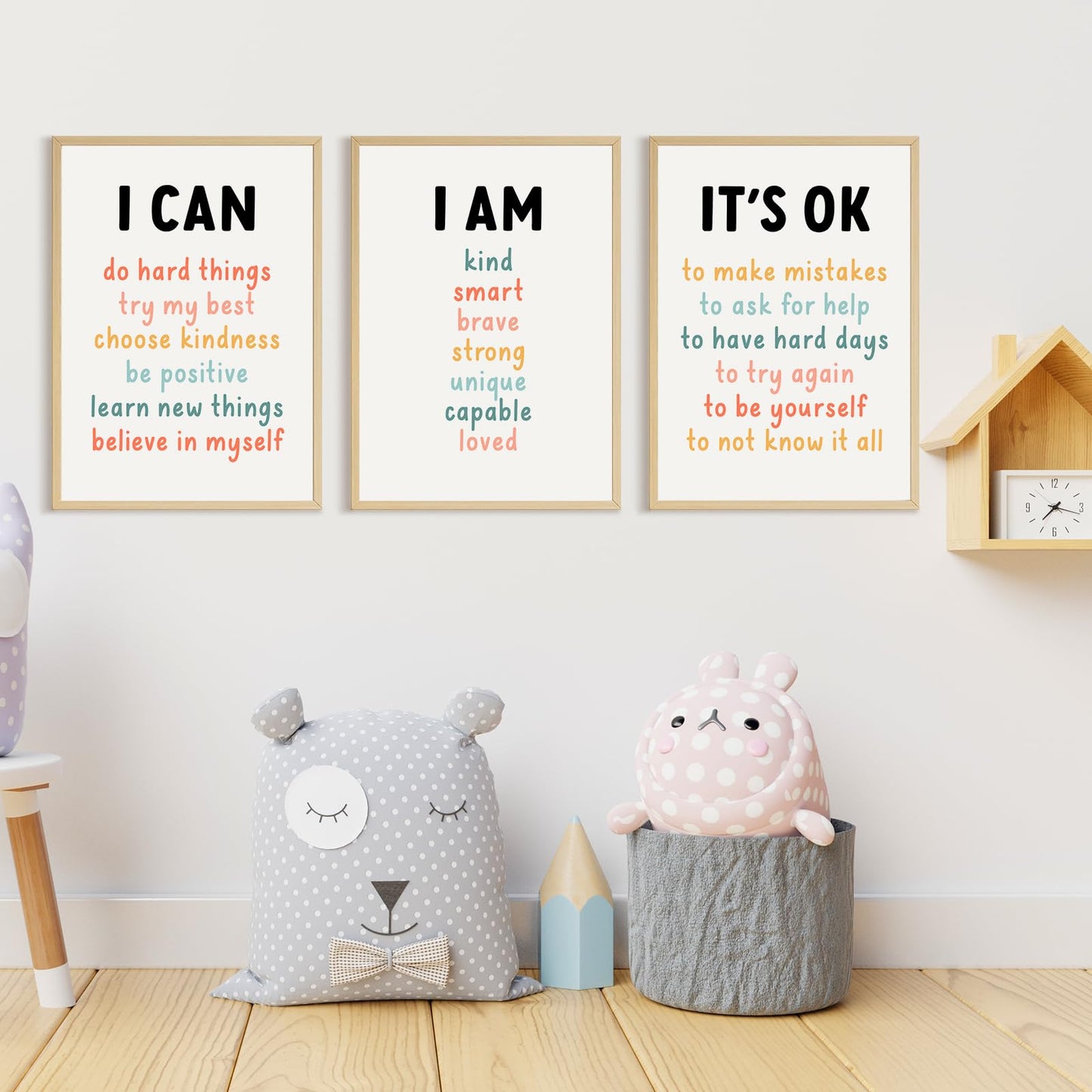 Kids Affirmation Wall Art Positive Canvas Wall Decor Inspirational Quotes Wall Art Motivational Words Pictures Daily Affirmations Poster Nursery Prints for Playroom Children Room 12x16x3 Inch Unframed