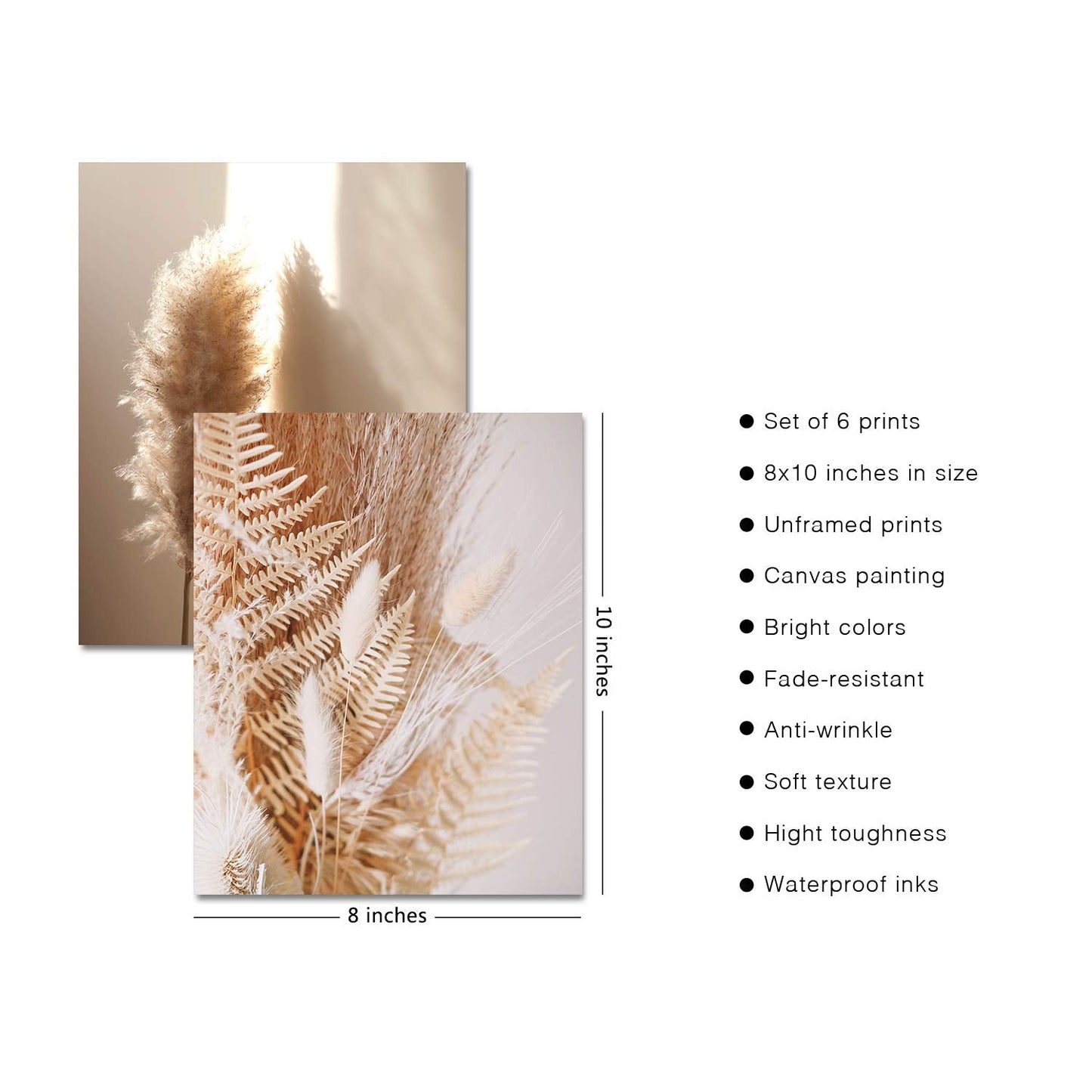 HoozGee Nature Wall Art Prints Set of 6 Canvas Art Wall Decor Botanical Print Pictures Reed Dried Flower Plant Poster Print Home Decorations for Living Room Wall Decor (8"x10" UNFRAMED)