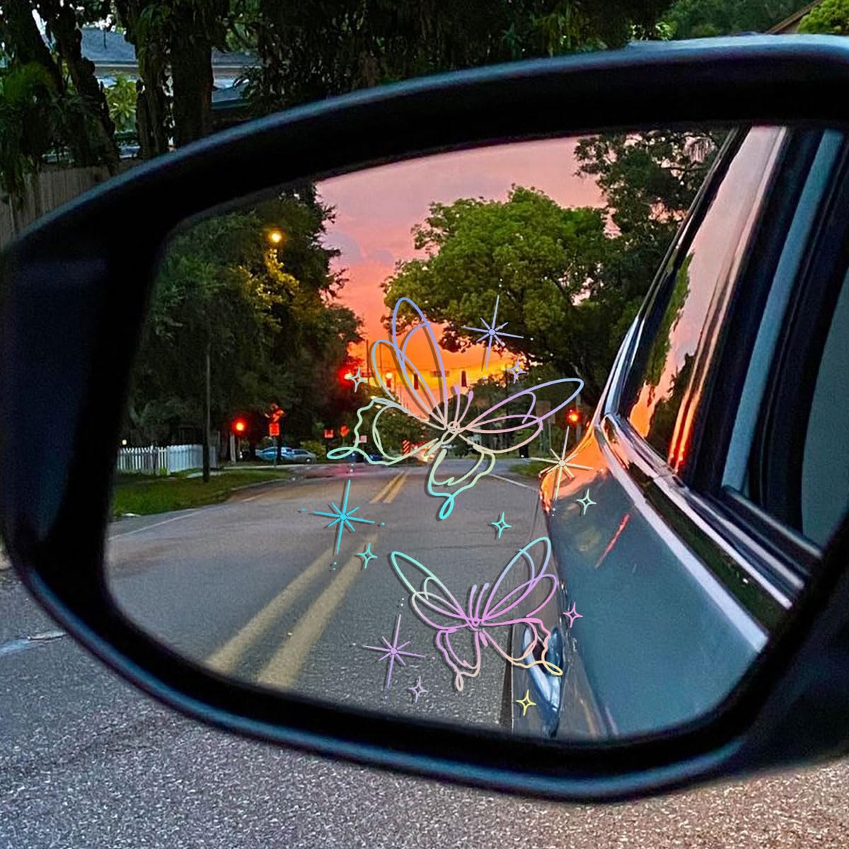 3 Pcs Holographic Butterfly Mirror Decal, Aesthetic UVDTF Car Sticker with Sparkle Star Design, Waterproof Vinyl Fairycore Butterfly Decal for Rearview Mirror, Laptop, or Window (3 inch)