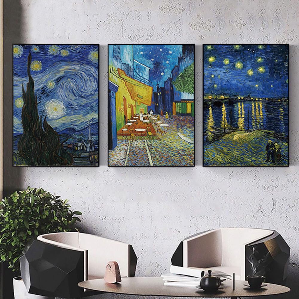 ARTFEB Large Framed Blue Wall Art,Starry Night Vincent Van Gogh Art Reproduction,Impressionism Aesthetic Canvas Prints Artwork,Giclee Canvas Wall Art Stretched and Framed for Living Room Home Office