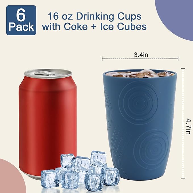 Wheat Straw Cups 16 OZ, Plastic Drinking Glasses, Drinking Cup, Unbreakable Kitchen Cups Sets of 6, Microwave & Dishwasher Safe Water Glasses, Reusable Plastic Cup for Party (Multicolor)
