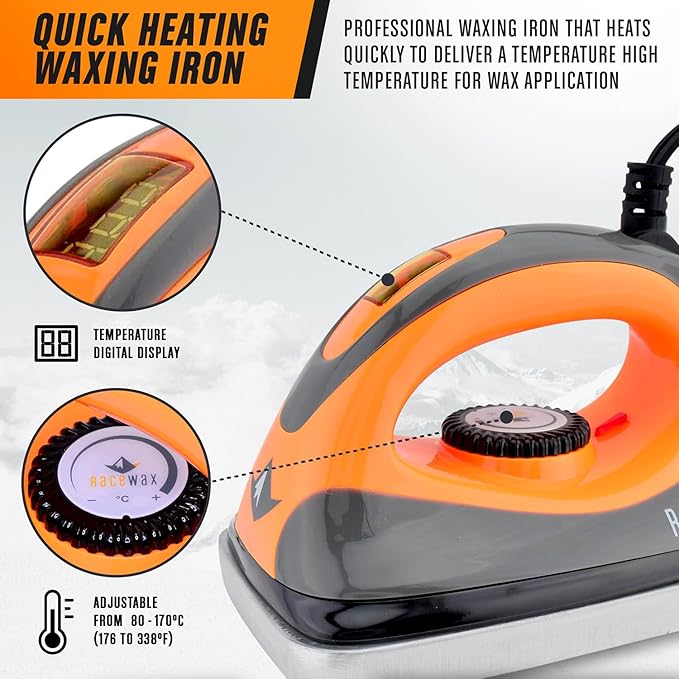 RaceWax Digital Elite Ski Snowboard Tuning Kit: Complete Edge-Base Tools, Wax, Iron - (FD-1000)