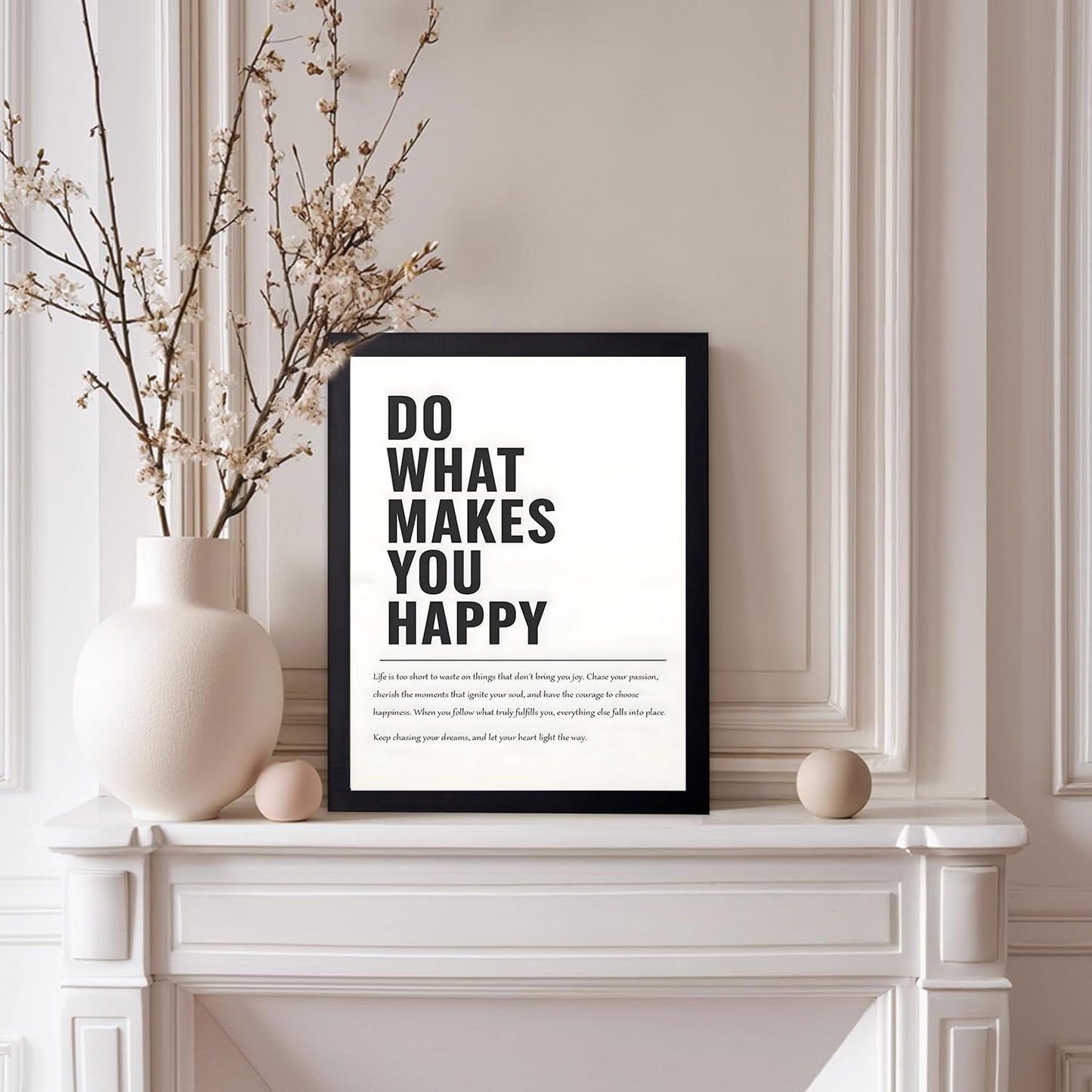 Do What Makes You Happy Inspirational Wall Art Modern Minimalist Black and White Canvas posters Print Motivational Quote Wall Decor for Office Living Room Bedroom Unframed 16inx24in poster