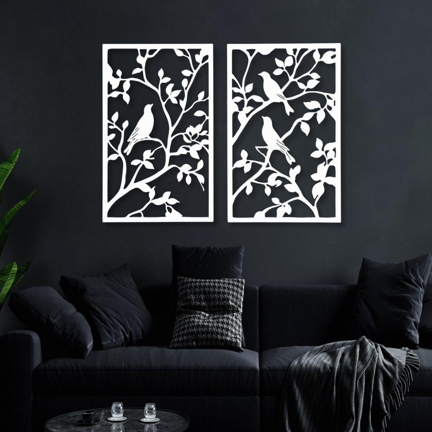 huefoam 2 Pieces Birds on a Branch Wall Decor, Metal Tree Branch Wall Decor, Metal Bird Wall Art for Living Room, Bedroom, Dining Room (Black, single:19"×12"/47×29cm(set of 2), metal art wall decor)