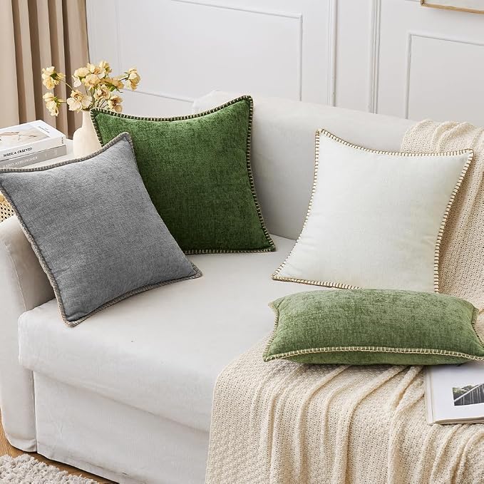 MIULEE Pack of 2 Euro Sham Pillow Covers 24x24 Inch Dark Gray Farmhouse Decorative Throw Pillow Covers with Stitched Edge Soft Chenille Solid Dyed Pillow Covers for Bed Sofa Couch Living Room