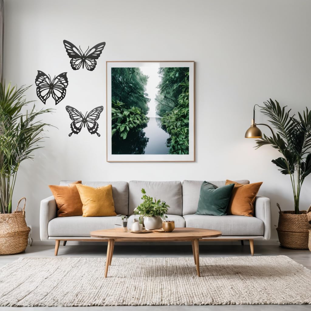 Lylence Metal Butterfly Wall Decor 3pcs Black Metal Butterfly Wall Decoration, Versatile Wall Decoration for Living Room, Bedroom and Bathroom - Large Size 3 (1Pack (3pcs))