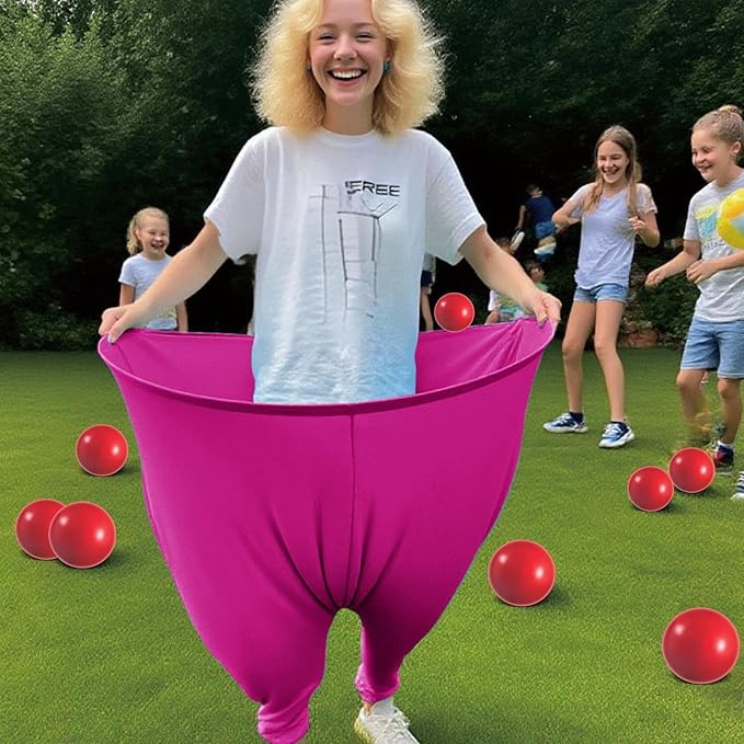 Granny Pants Yard Game Set - Giant Outdoor Party Game with 8 Bouncy Balls and Pump，Fun Family Reunion & Adult Yard Games for Groups (red)