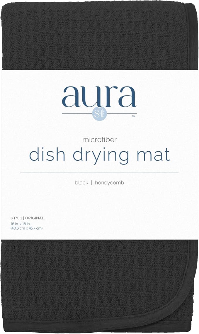 S&T INC. Dish Drying Mat, 16” x 18”, Absorbent Microfiber Kitchen Counter Mat, Dish Drying Pad for Dishes, Utensils, Pots and Pans, Large, Black