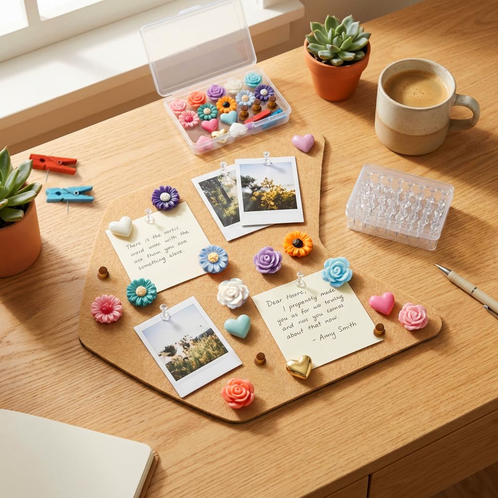 5 Pack Cute Cork Board Tiles,Shaped Felt Bulletin Board Tiles with No Damage Adhesive Strips,Pin Cork Board Alternative,Cubical Wall Art Decor Bulletin Board for Office,Classrooms,Home (Boho Style)