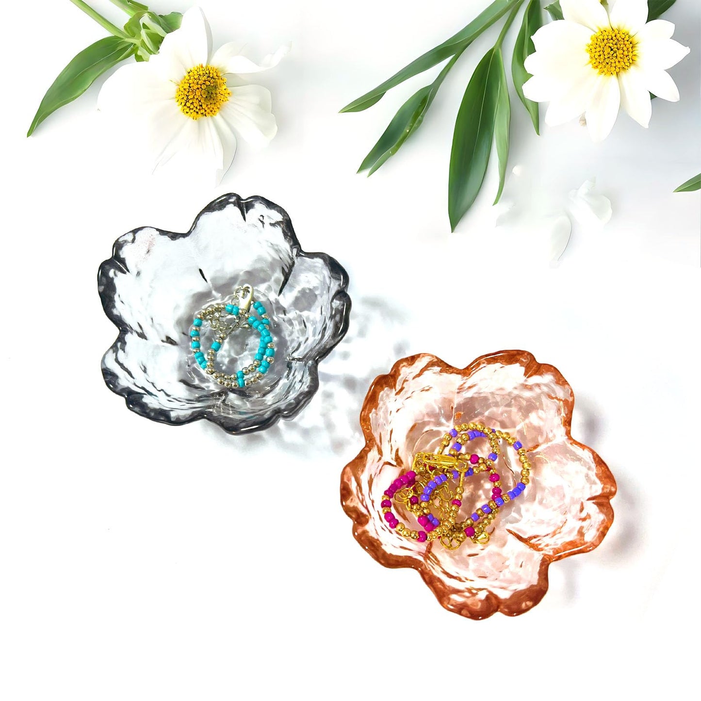 FZFQWRSH Crystal Amber Jewelry Dish, Ring Dish, Trinket Dish，Tray Decor for Women, Fashionable Modern Style Dressing Plate