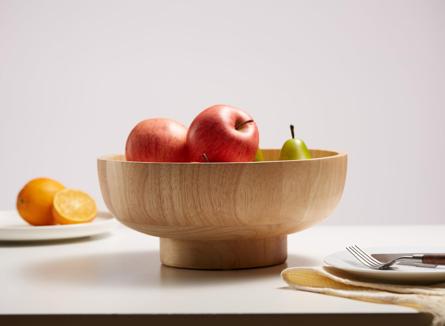 IVE Design Wood Fruit Bowl for Kitchen Counter, 12-inch Diameter Large Wooden Fruit Bowl, Natural Wood
