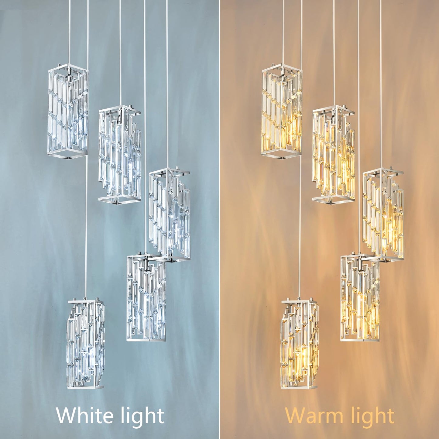 FDPBY Chrome Pendant Lighting Modern Pendant Light, Mini Crystal Chandeliers,Adjustable Pendant Light Fixture for Kitchen Island Dinning Room Bedroom (5 Light)