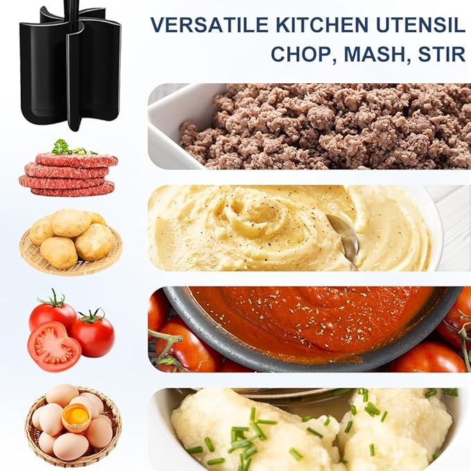 Meat Chopper, Premium Heat Resistant Meat Masher, 5 Blades Ground Beef Masher, Non Stick Hamburger Smasher, Nylon Potato Masher, Dishwasher Safe, Black