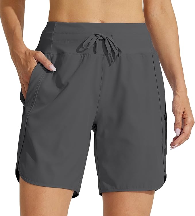 Willit Women's 7" Athletic Running Shorts Long Workout Hiking Shorts Quick Dry High Waisted Active Zipper Pocket(Large)