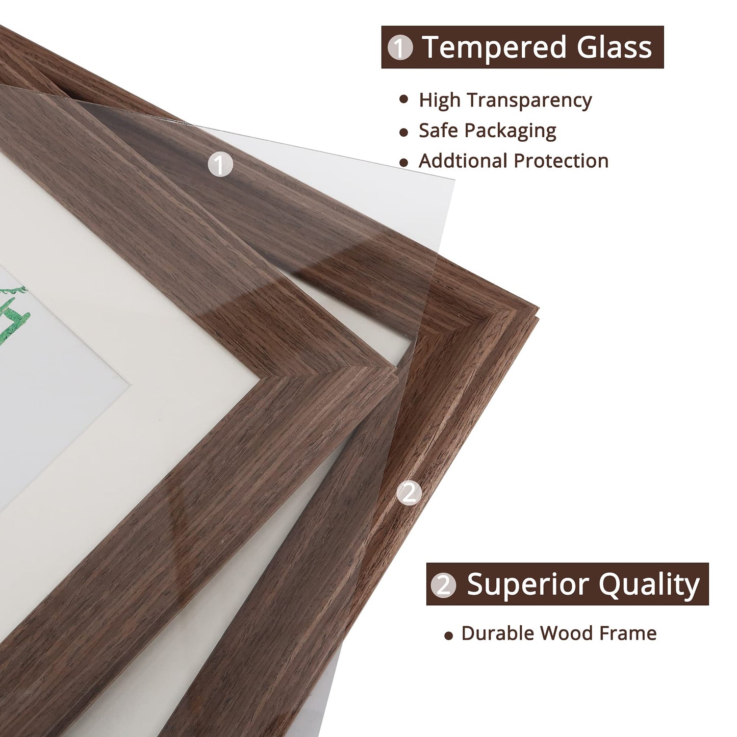 GraduationMall 11x14 Wooden Picture Frames,Display Photos 8x10 with Mat or 11x14 Without Mat,UV Protection Acrylic,Wall or Tabletop Display,Rustic Brown Set of 2