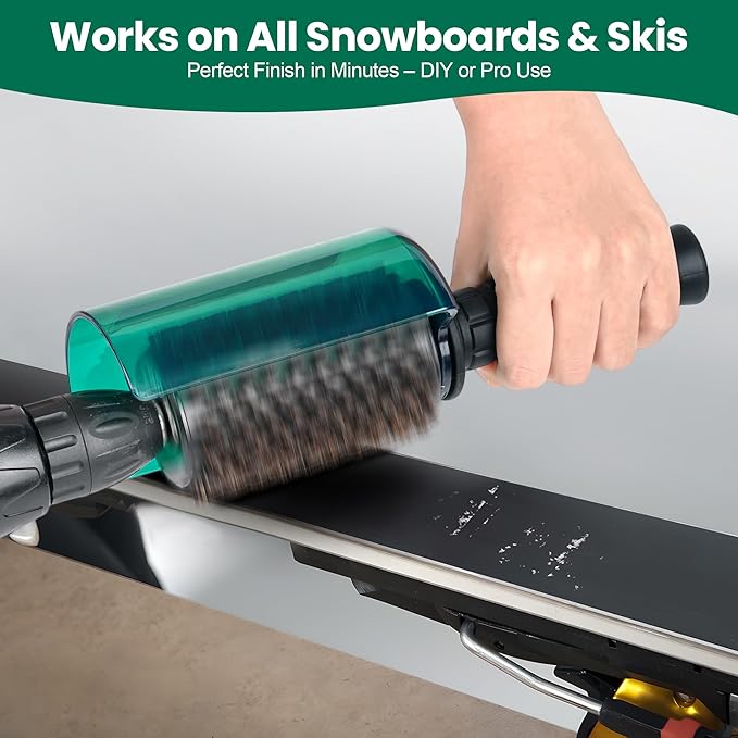 Ski Snowboard Roto Brush Kit with Quick-Change Axle 3 Professional Brushes: Brass, Horsehair, Nylon for Waxing (100mm Length)