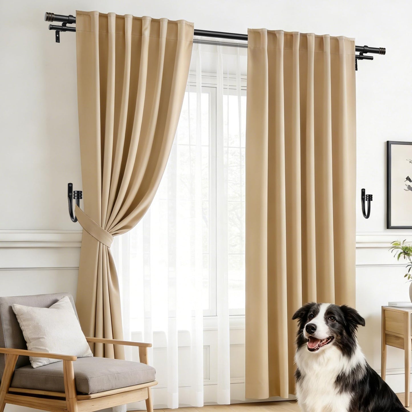 TONIAL Curtain Holdbacks, Home Decor Curtain Tiebacks Wall Mounted with Small Classic Cap Finials, Black Curtain Hooks for Drapes (1 Pair/2 Pack)