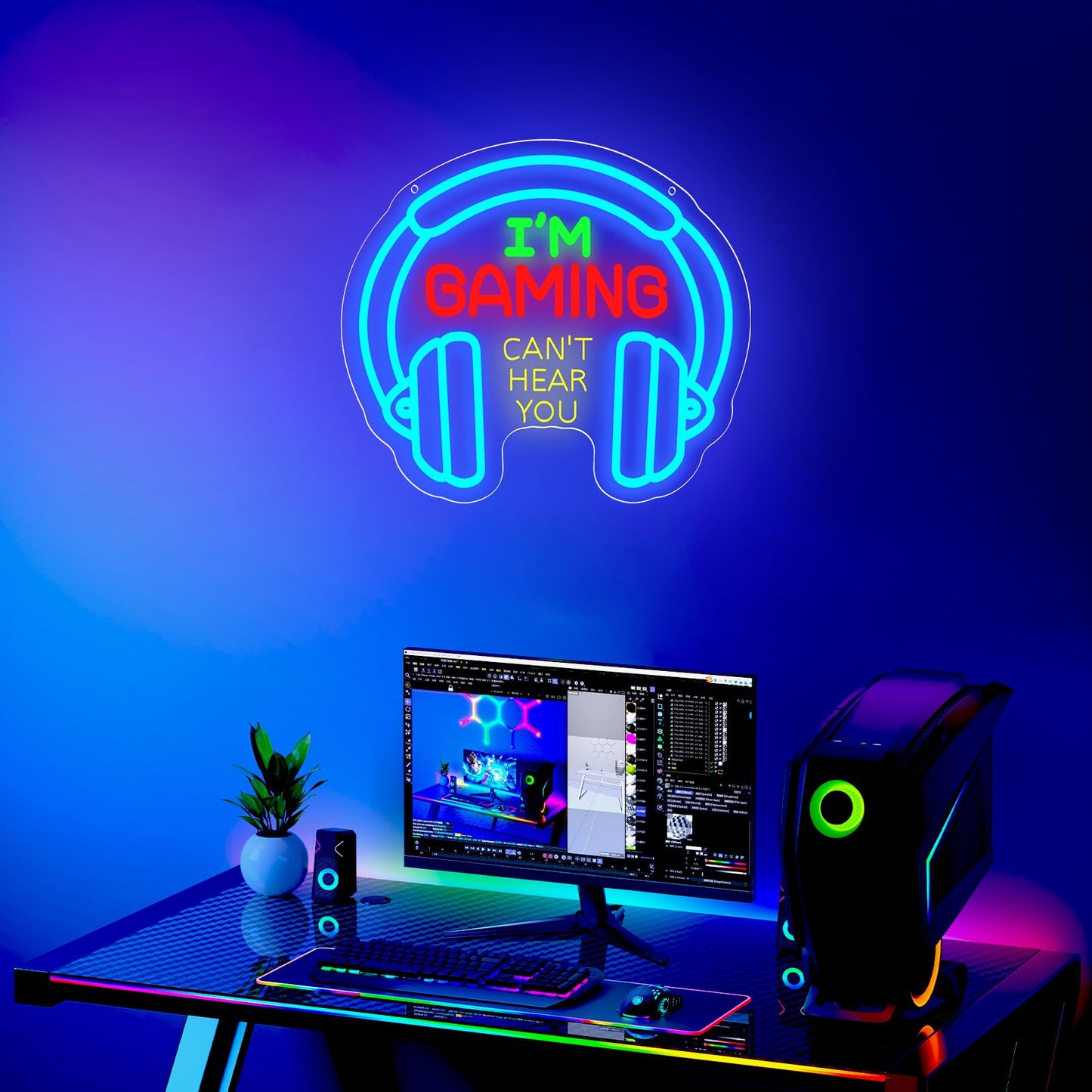 Gaming Neon Sign for Boys Room, Dimmable LED Game Room Neon Lights, USB Powered "I'M GAMING CAN'T HEAR YOU" Headset Neon Sign, Gamer Gifts for Men Teenager, Wall Decor for Game Zone Video Room Bedroom