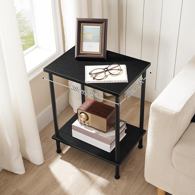 HOOBRO End Table, Small Side Table, Nightstand with 2-Layer Storage Shelves, Sofa Table for Small Spaces, Living Room, Bedroom, Stable Frame, Easy Assembly, Black BB09BZ01