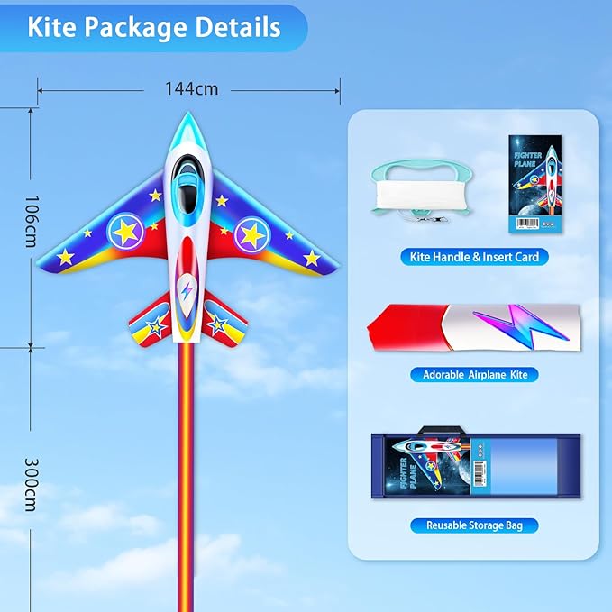 Fighter Jet Kites for Kids & Adults - Durable Airplane Kites for Boys Ages 8-12 & 4-8 with Kite String Reel, Easy Fly Large Outdoor Kite for Beach & Park Activities