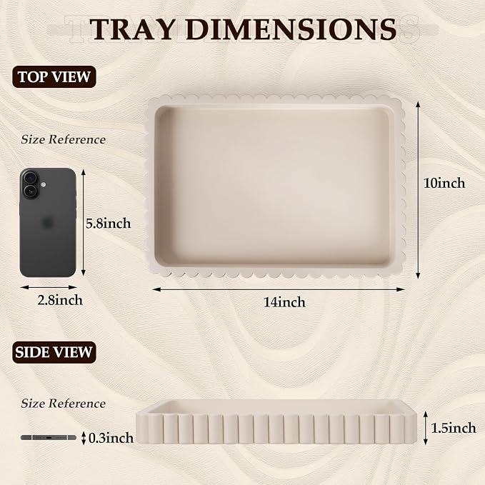 Concrete Decorative Tray for Coffee Table Decor, 14" Coffee Table Tray Ottoman Tray Table Centerpieces, Rectangular Modern Decorative Trays for Home Decor, Living Room, Entry, Gray