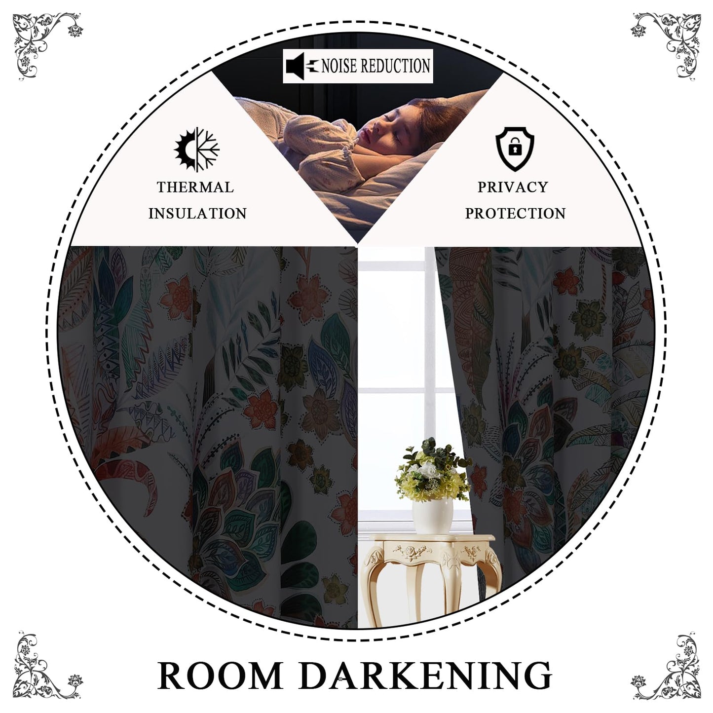 Estelar Textiler Maple Leaves Room Darkening Boho Curtains 84 inch Length 2 Panels Set for Living Room, Watercolor Leaf Pattern Design Grommet Window Floral Drapes for Bedroom, 52Wx84L