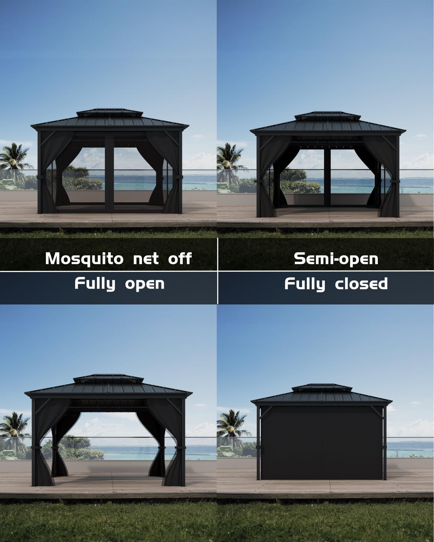 GarveeLife Hardtop Gazebo 10 ft x12 ft for All Weather, with Double Metal Roof, Aluminum Alloy Frame, Net, and Curtain, Permanent Building for Patio, Deck, Backyard, Lawn, and Garden