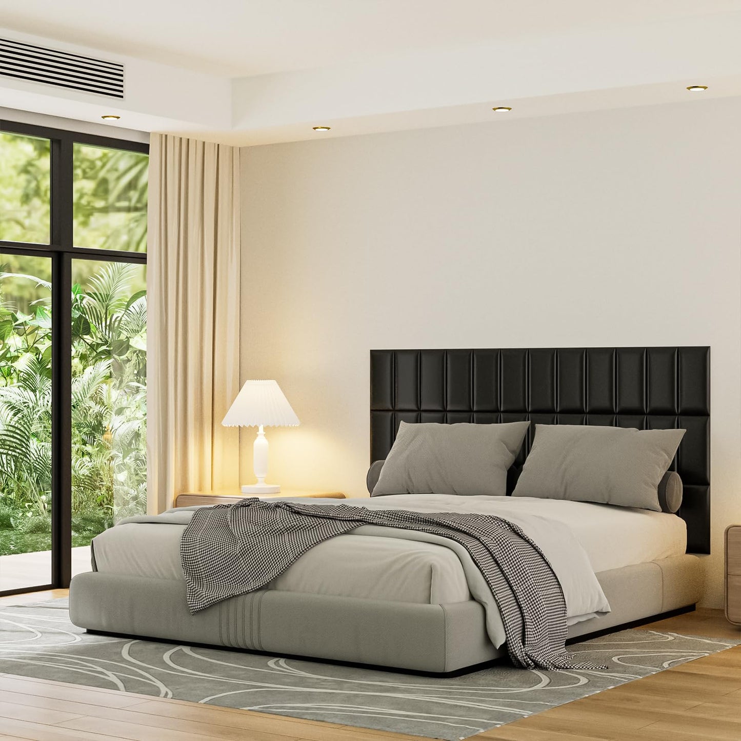 Elvone Peel and Stick Padded Wall Panels for Kids, 3D Anti-Collision Wall Mounted Bed headboard for Full, Black, 6PCS