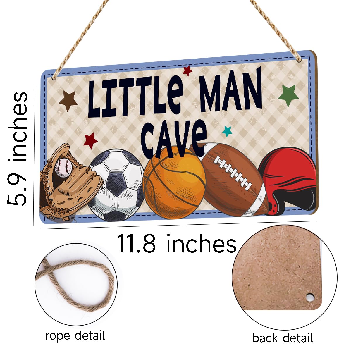 Boys Sports Little Man Cave Sign Boys Room Decor Soccer Basketball Baseball Football Wall Decor Wooden Hanging Plaque Wood Sign Home Bathroom Living Room Farmhouse Playroom Bedroom Nursery Decor