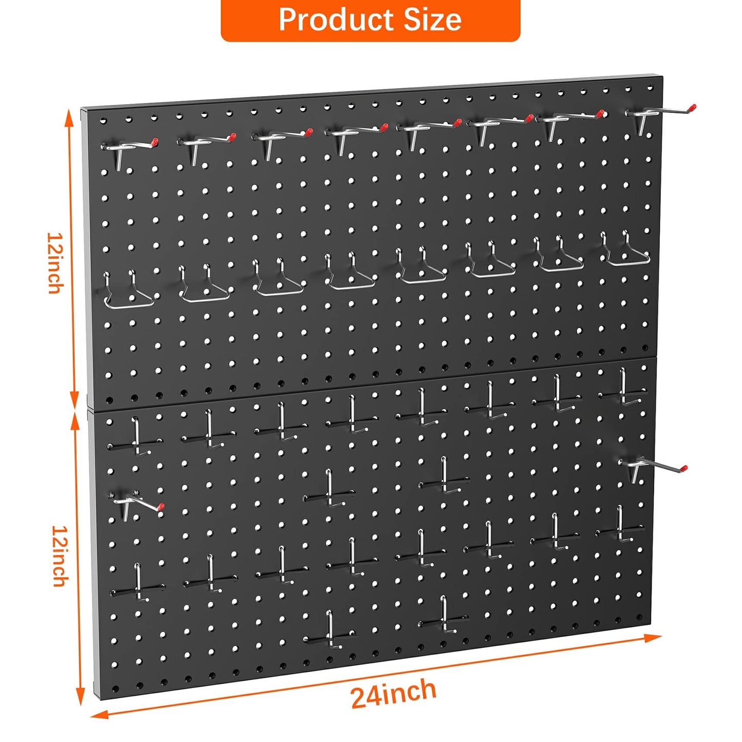 TORACK Metal Pegboard Wall Organizer 24" x 24" or 12" x 48", 70 PCS Tools Storage Pegboard for Garage Tool Organizer Peg Board with Pegboard Hooks for Workbench(Black)