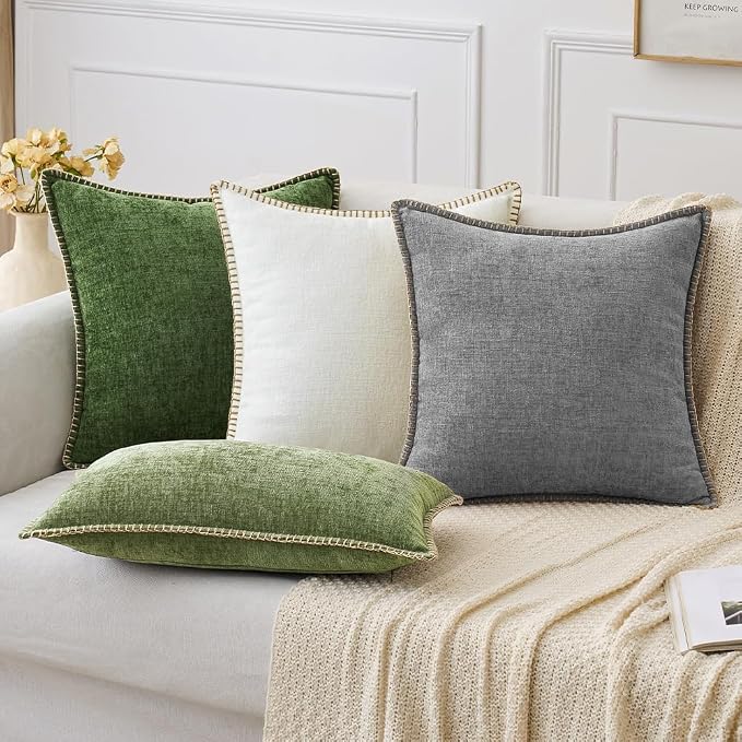 MIULEE Pack of 2 Euro Sham Pillow Covers 24x24 Inch Dark Gray Farmhouse Decorative Throw Pillow Covers with Stitched Edge Soft Chenille Solid Dyed Pillow Covers for Bed Sofa Couch Living Room
