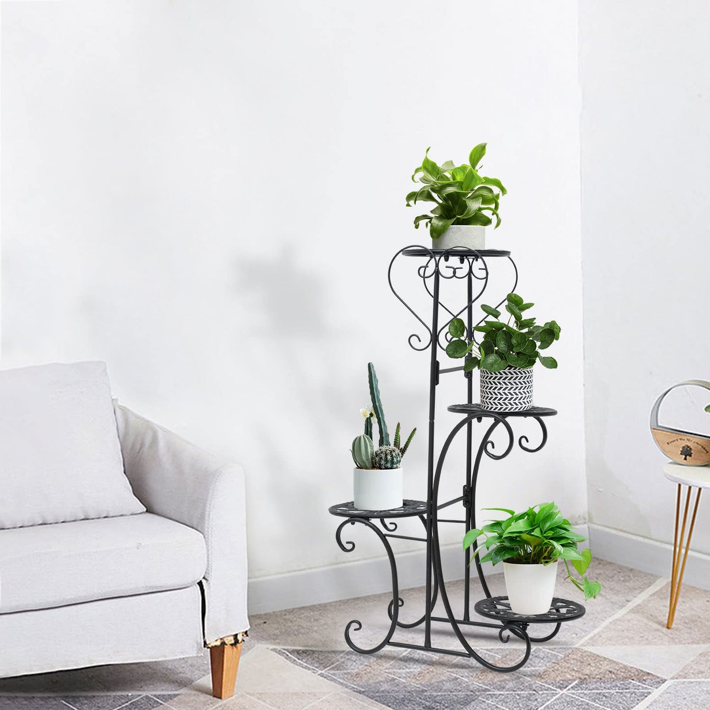 Kaichenyt Plant Stand Black Metal 4-Tier 32.3 inch Flower Display Rack Tiered Corner Flower Display Holder Indoor Outdoor Elegant Flower Pot Holder for Patio Balcony Garden Home Decorative
