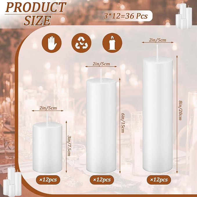 White Pillar Candles Bulk Set of 3，Hurricane Candlesï¼? Different Lengths 2 x 3/6/8 Inch，Dripless Unscented Smokeless，Gives You a Better Atmosphere When Organizing an Event Party.