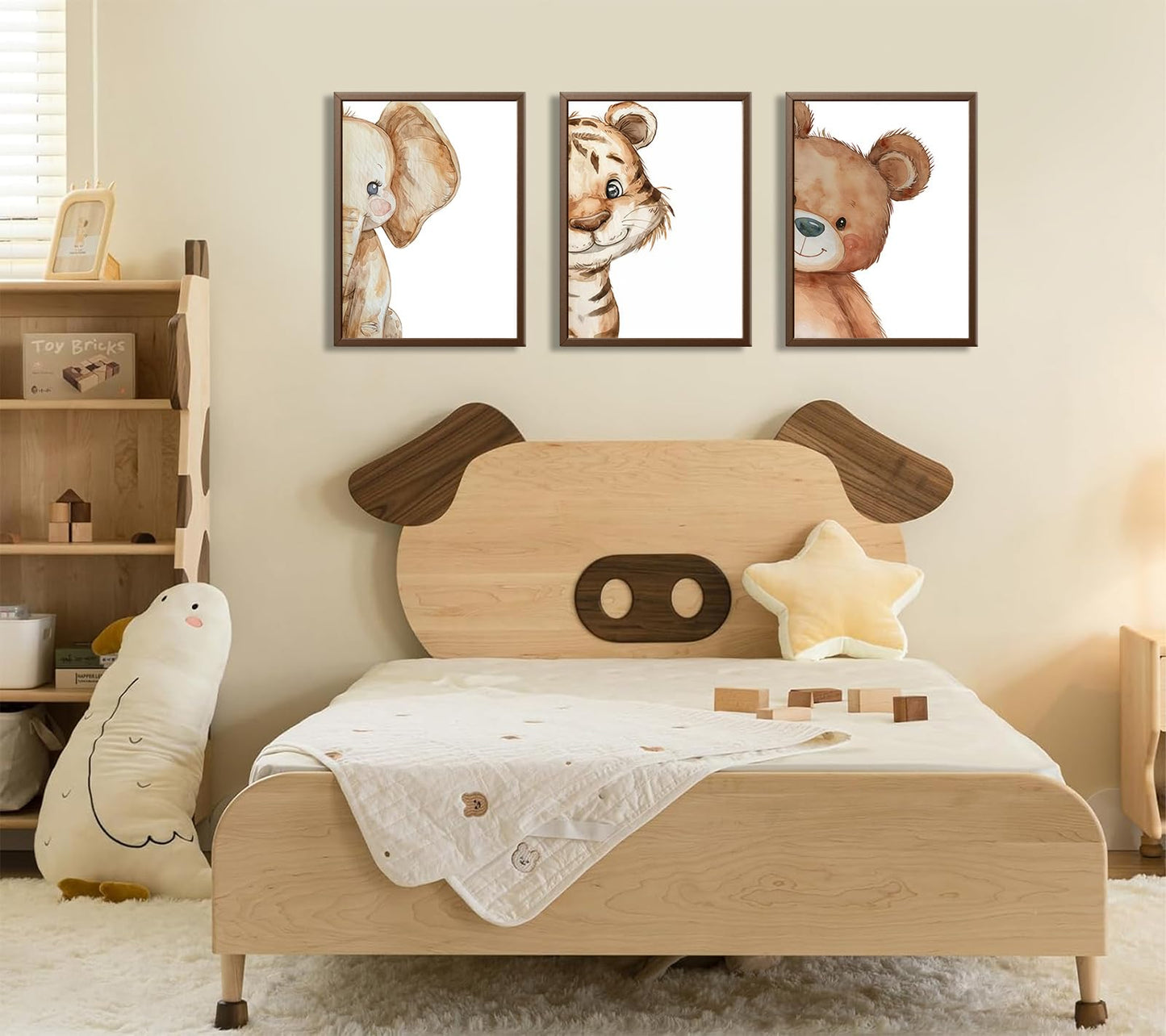 Devunaty 3pcs Funny Safari Animals Nursery Canvas Wall Art Baby Animals Poster Print Wall Decor Cute Bear Tiger Elephant Paintings Picture for Kids Baby Room Boys Girls Bedroom Decor 12X16in Unframed