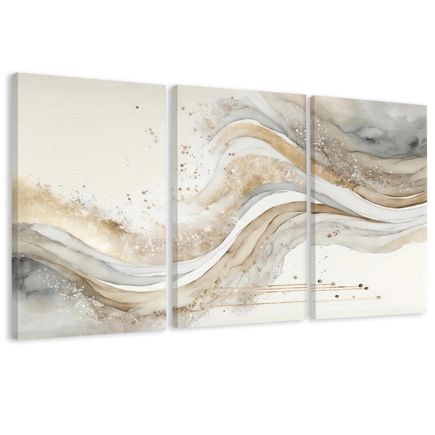 AVECCO 3 Pieces Gold Wave Abstract Wall Art, Modern Pictures Canvas Stylish Wall Decor,Minimalist Gold Art Prints for Bedroom Living Room Office Home Decoration Ready to Hang 20x30 Inch